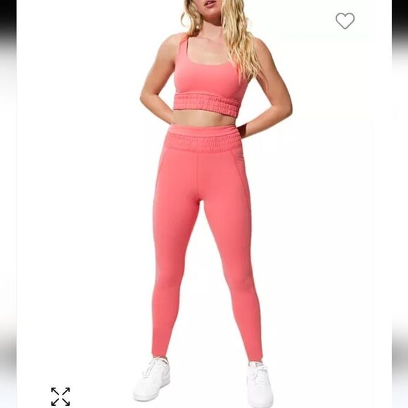 NWT EleVen by Venus Williams Let's Roll Smocked High Waist Leggings Size S Coral - Picture 2 of 9